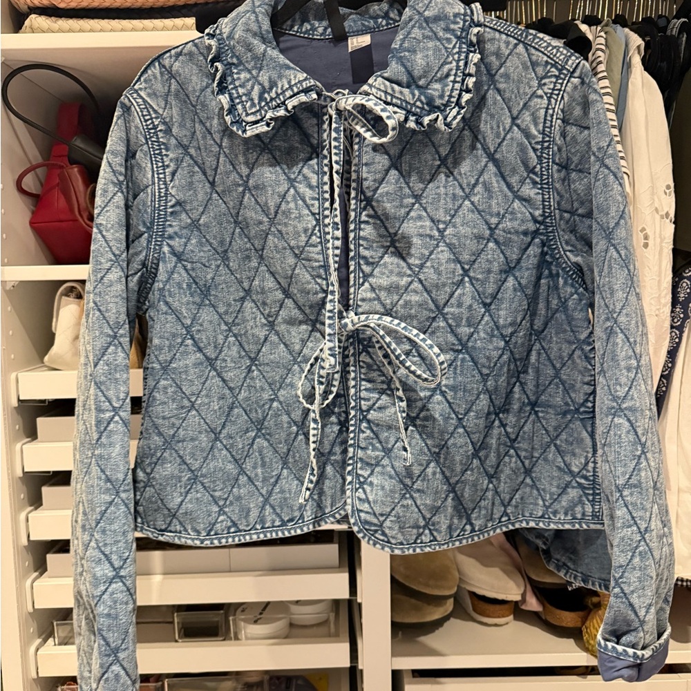 H&M Quilted Denim Jacket with Tie Front